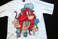 画像1: 90s USA製 WARNER BROS LOONEY TUNES ヨセミテサム 両面プリント コットンTシャツ 白 L (1)