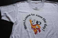 画像1: 80s USA製 MIGHTY MOUSEマイティマウス 両面プリント Tシャツ 杢グレー L (1)