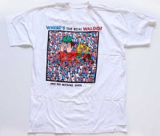 画像2: デッドストック★90s WHERE'S WALDO? 染み込みプリント コットンTシャツ 白 XL★ウォーリーをさがせ! (2)