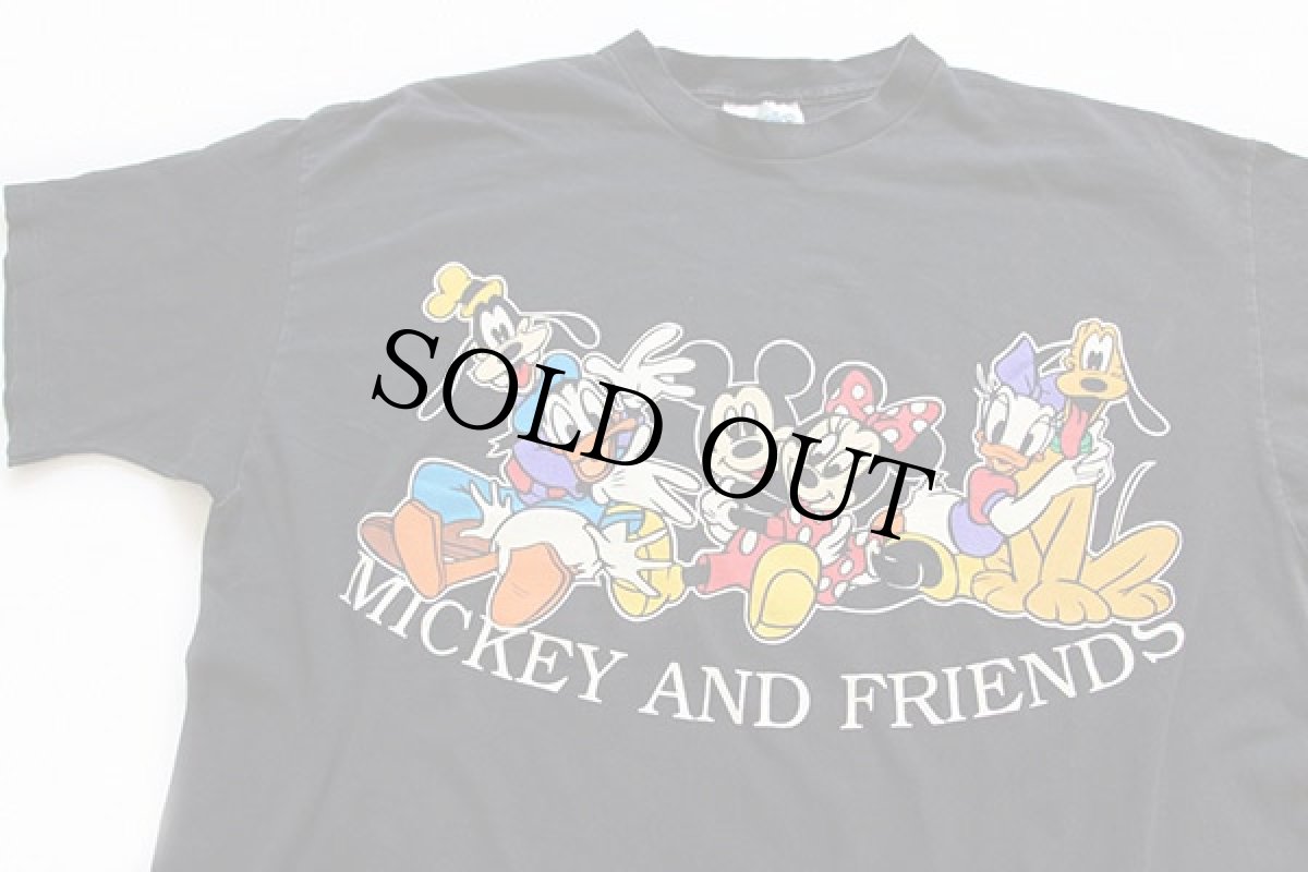 画像1: 90s USA製 MICKEY AND FRIENDS ミッキー マウス コットンTシャツ 黒 特大 (1)