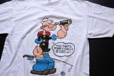 画像1: 90s USA製 POPEYEポパイ 両面プリント コットンTシャツ 白 XL (1)