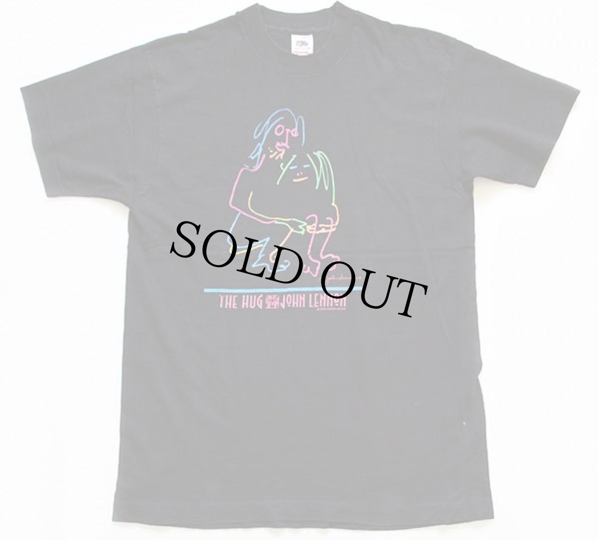 画像2: 80s USA製 THE HUG JOHN LENNON ジョンレノン オノヨーコ ネオンカラー アート コットンTシャツ 黒 L (2)