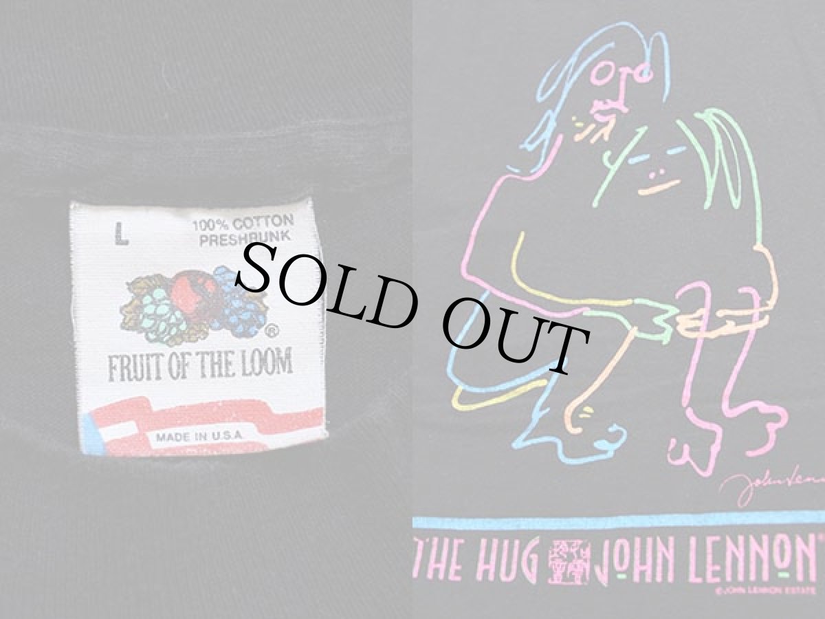 画像3: 80s USA製 THE HUG JOHN LENNON ジョンレノン オノヨーコ ネオンカラー アート コットンTシャツ 黒 L (3)