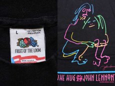 画像3: 80s USA製 THE HUG JOHN LENNONジョンレノン オノヨーコ ネオンカラー コットンTシャツ 黒 L (3)