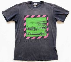 画像1: 80s USA製 JIMMY'Zジミーズ ウッディワゴン 両面プリント コットンTシャツ 墨黒 M (1)