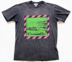 画像1: 80s USA製 JIMMY'Zジミーズ ウッディワゴン 両面プリント コットンTシャツ 炭黒 M (1)