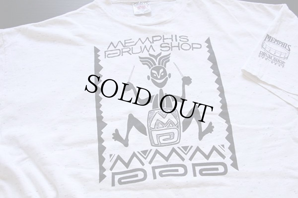 画像1: 90s USA製 MEMPHIS DRUM SHOP コットンTシャツ 杢ホワイト XXL (1)