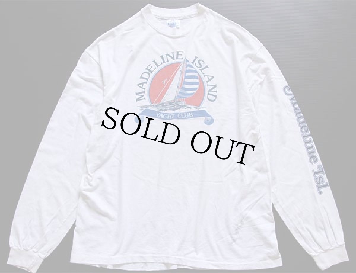 画像1: 80s USA製 Hanes MADELINE ISLAND YACHT CLUB コットン 長袖Tシャツ 白 XL (1)