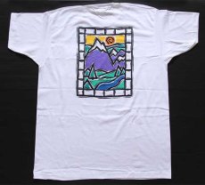 画像1: デッドストック★90s USA製 Alpine 染み込みプリント コットン ポケットTシャツ 白 XL  (1)