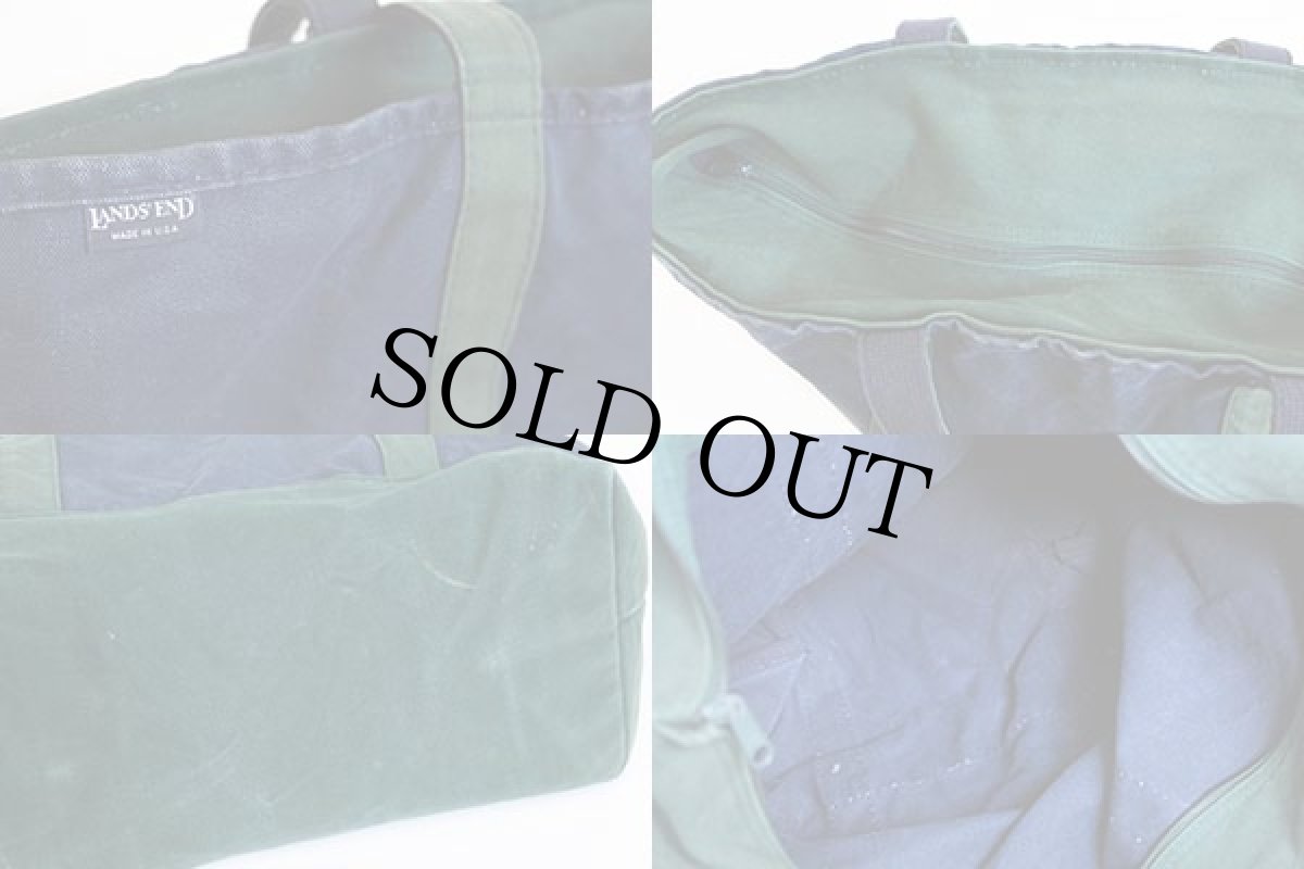 画像3: 90s USA製 LANDS'ENDランズエンド キャンバス トートバッグ ジップトップ 紺×緑 (3)