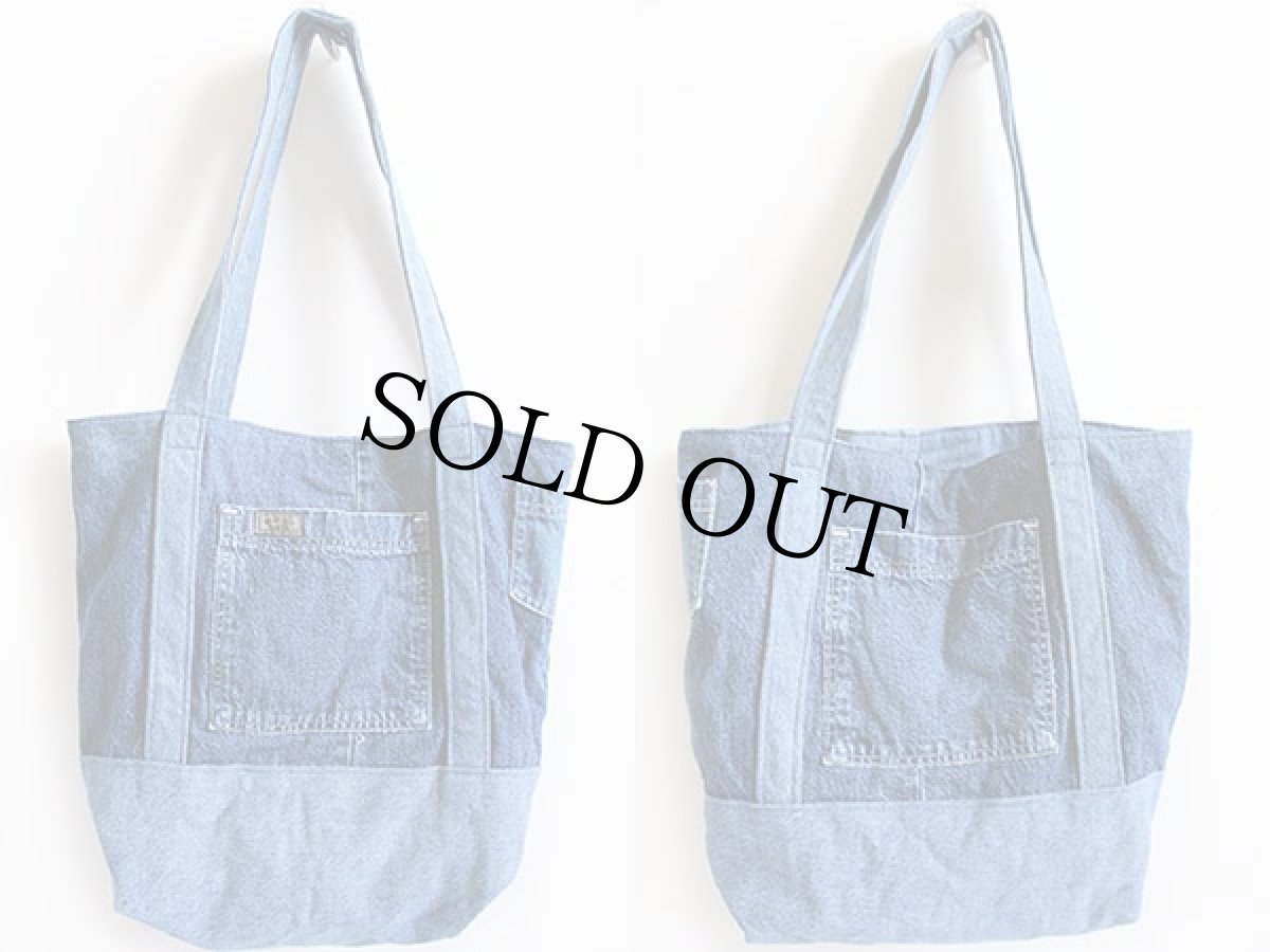 画像3: ハンドメイド リメイク リバーシブル デニム トートバッグ (3)
