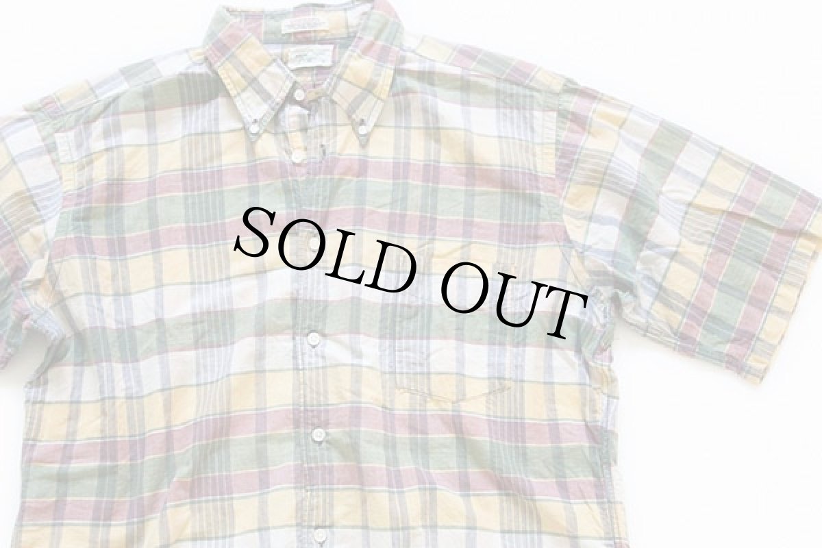 画像2: 60s MARK FORE & STRIKE マドラスチェック マチ付き 三点留め ボタンダウン 半袖 コットンシャツ L★インド綿 (2)