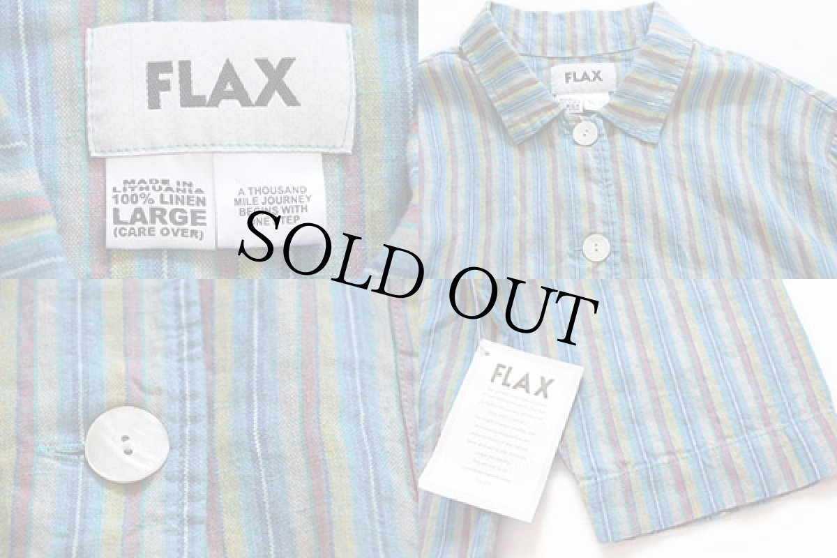 画像3: デッドストック★90s リトアニア製 FLAX ストライプ リネン シャツジャケット L (3)