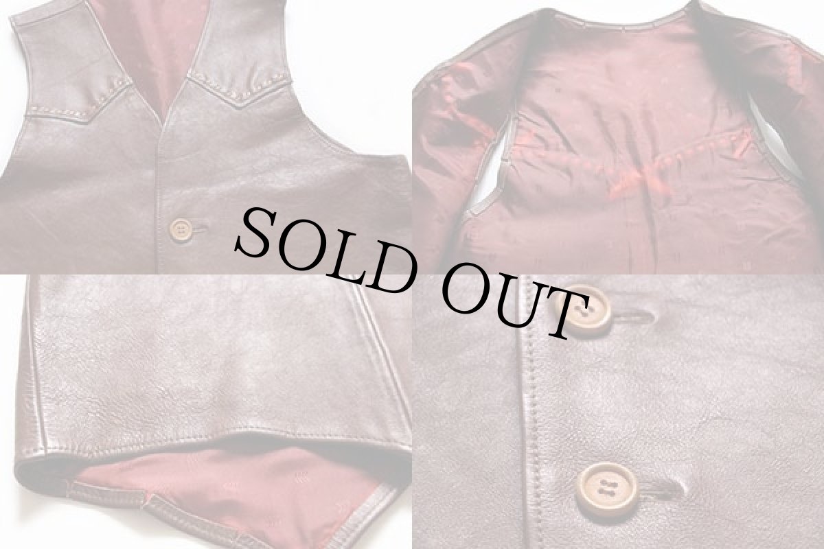 画像3: 70s UNKNOWN クラフトレザーベスト 茶 (3)