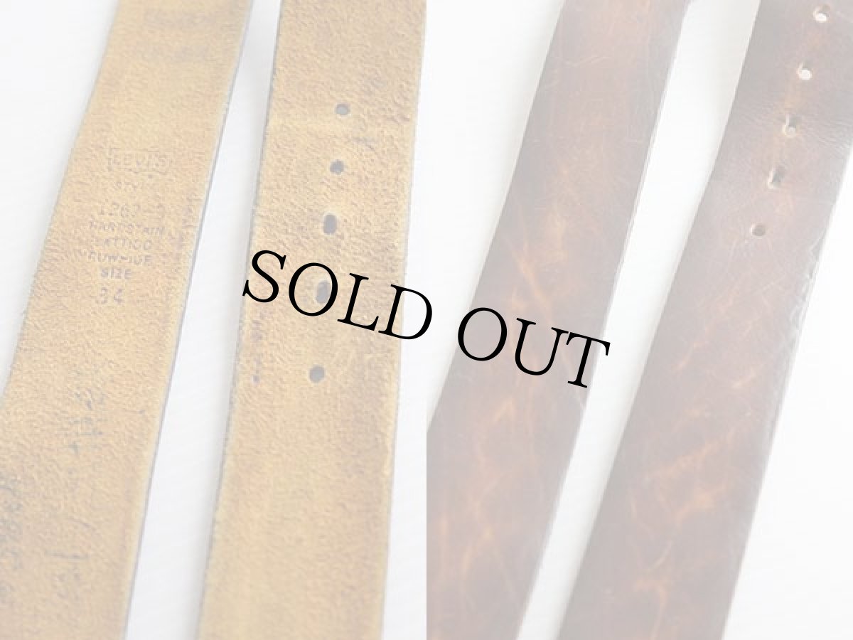 画像2: 70s USA製 Levi'sリーバイス バックル カウハイド レザーベルト 焦げ茶 34★1118 (2)