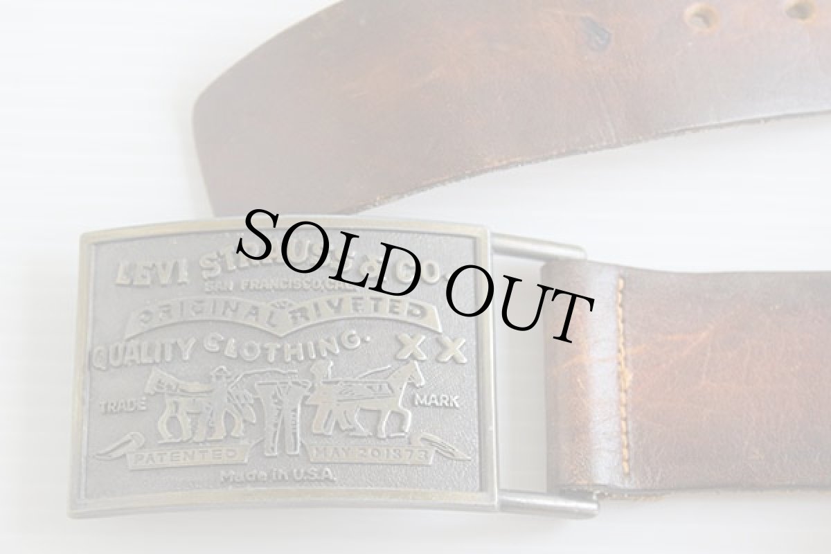 画像3: 70s USA製 Levi'sリーバイス バックル カウハイド レザーベルト 焦げ茶 34★1118 (3)