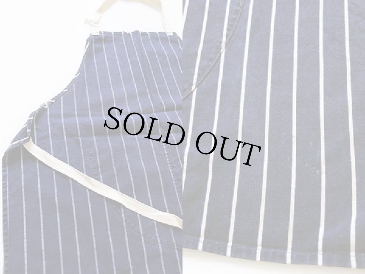 画像3: ビンテージ ストライプ コットン ワークエプロン 紺×白 (3)