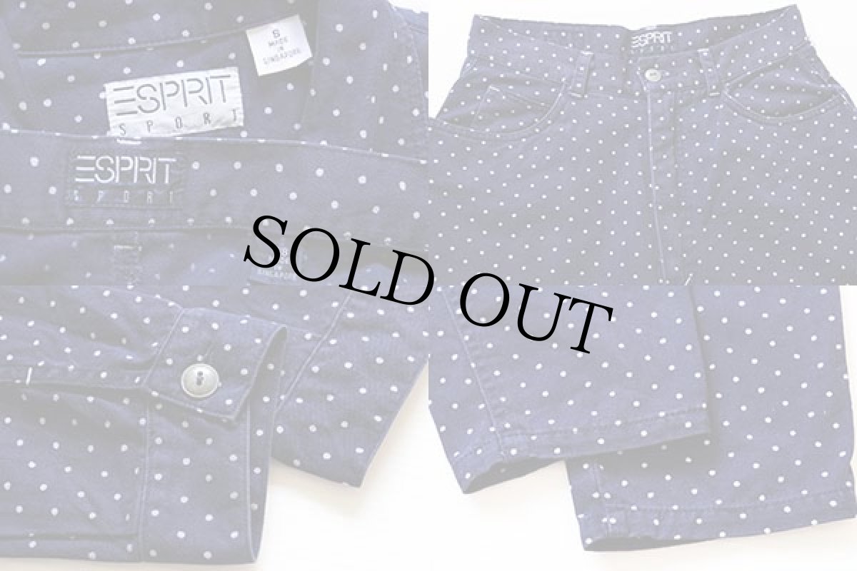 画像5: 90s ESPRIT ドット柄 ジャケット&パンツ セットアップ 紺×ホワイト S/ 7/8 (5)