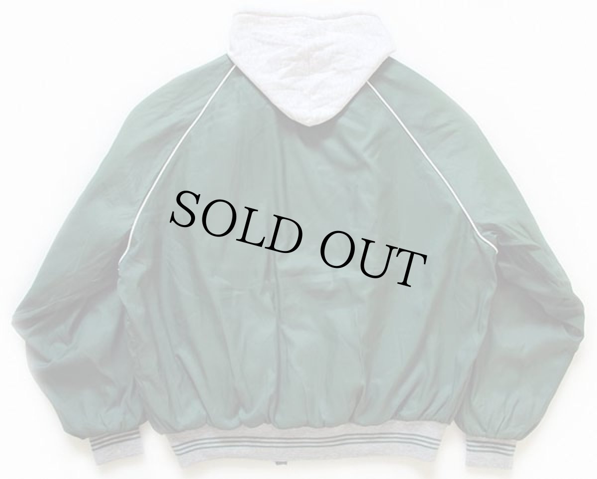 画像2: 90s USA製 Bass Pro Shops フード付き キルティングライナー ナイロンジャケット 緑 L (2)