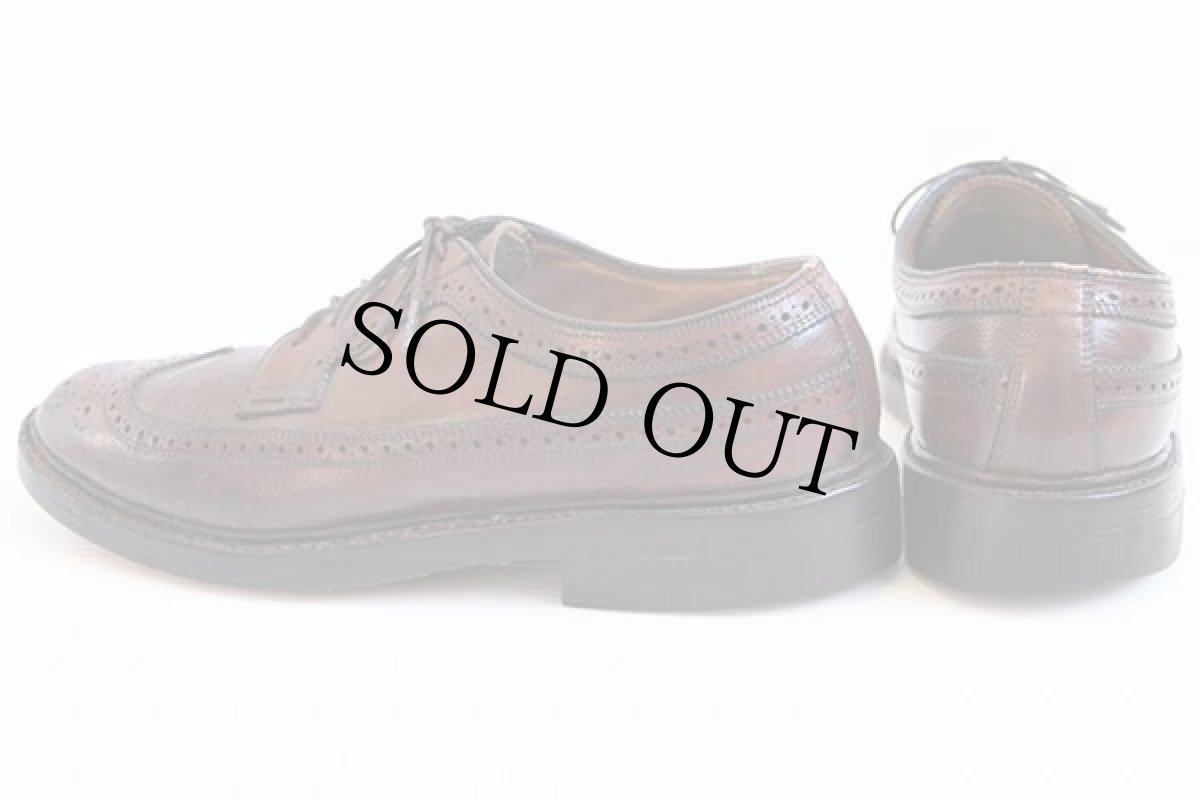 画像2: 70s FLORSHEIMフローシャイム IMPERIAL ロング ウイングチップ レザーシューズ 茶 8D★革靴 (2)