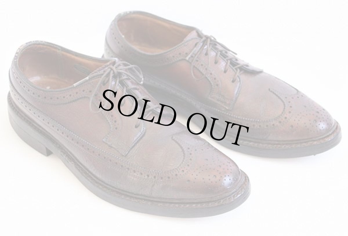 画像1: 70s FLORSHEIMフローシャイム IMPERIAL ロング ウイングチップ レザーシューズ 茶 8D★革靴 (1)