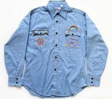 画像1: 70s USA製 Levi'sリーバイス 刺繍入り シャンブレーシャツ L (1)