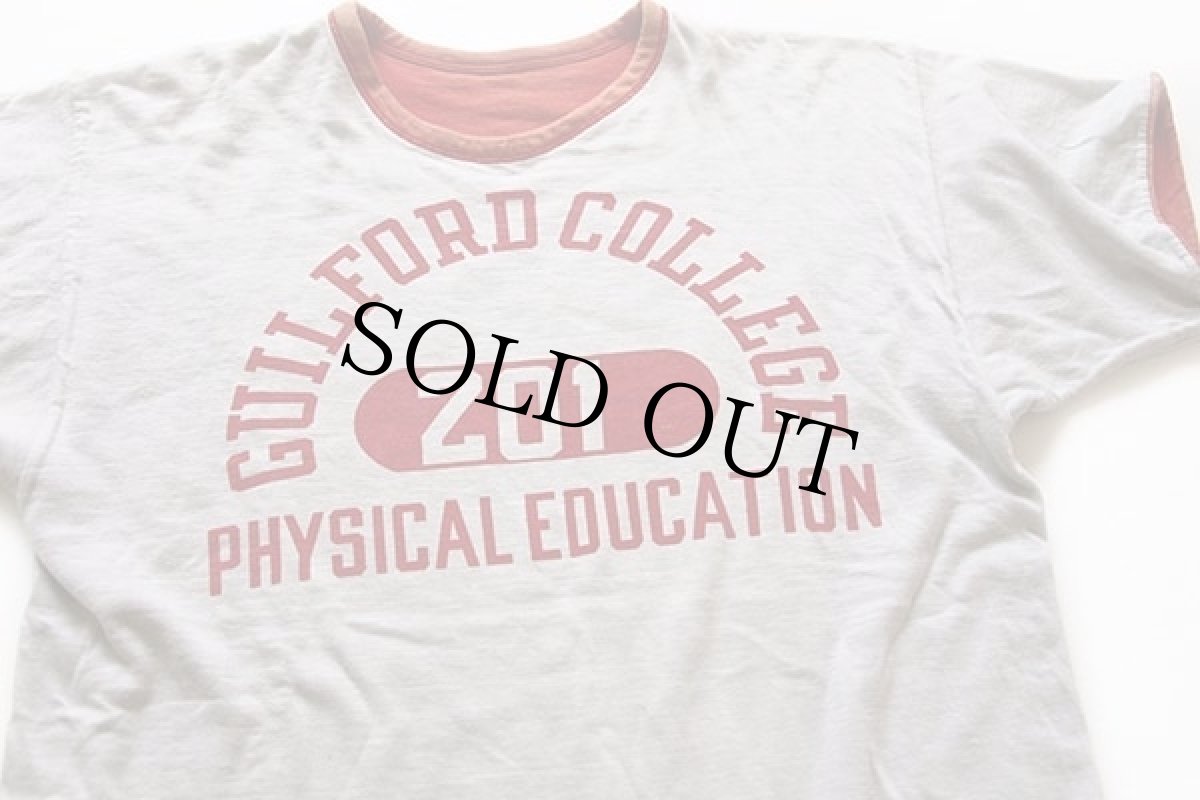 画像5: 60s USA製 CHAMPIONチャンピオン プロダクツ GUILFORD COLLEGE 染み込みプリント コットン リバーシブルTシャツ ライトグレー×赤 M (5)