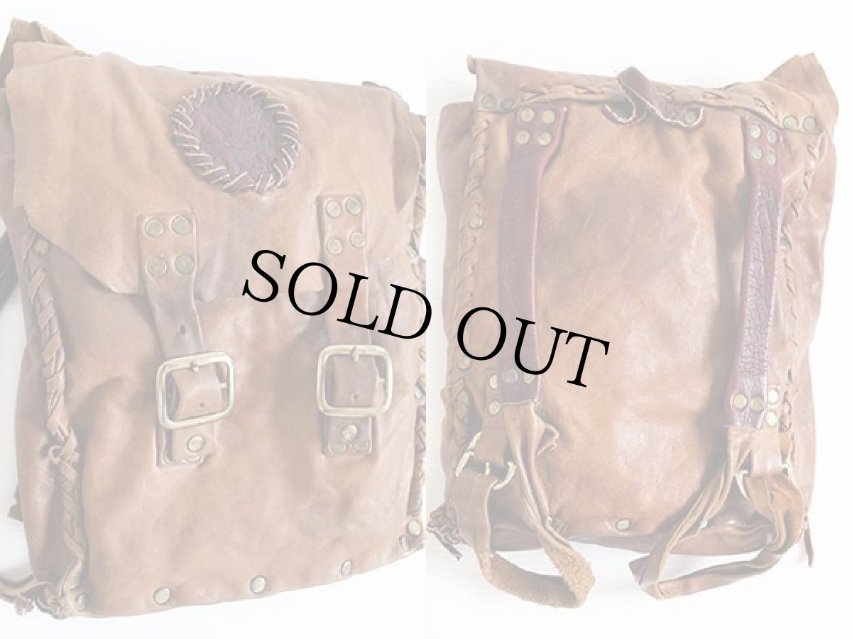 画像2: ハンドクラフト ディアスキン オールレザー リュックサック 茶 (2)