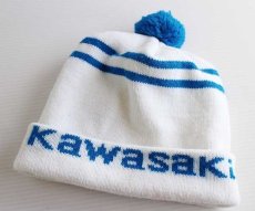 画像1: Kawasakiカワサキ ニットキャップ 白×青 (1)