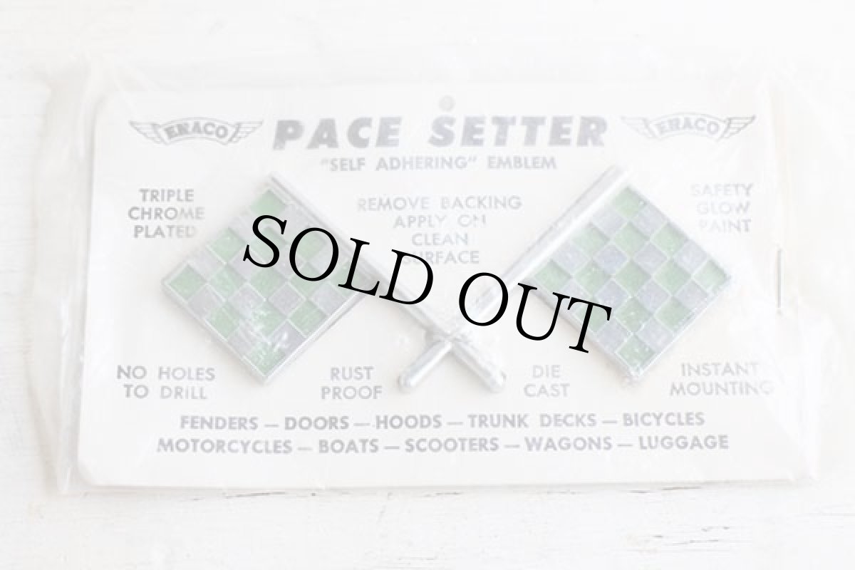 画像2: デッドストック★ビンテージ ERACO PACE SETTER チェッカーフラッグ エンブレム 緑 (2)