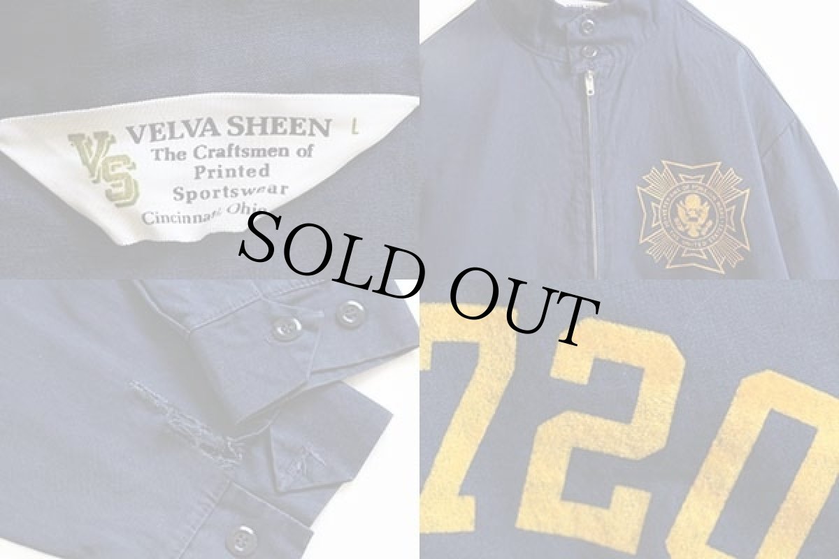 画像3: 70s VELVA SHEEN V.F.W. フロッキープリント コットンジャケット 紺 L (3)