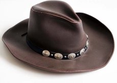 画像1: USA製 HENSCHEL HAT ヘンシェル コンチョ付き レザー カウボーイハット 焦げ茶 M★ウエスタン (1)