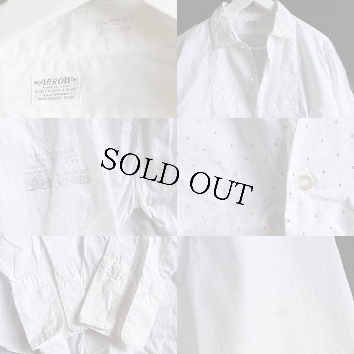 画像3: 50s USA製 ARROW マチ付き ダブルカフス コットン ドレスシャツ 白 16 (3)
