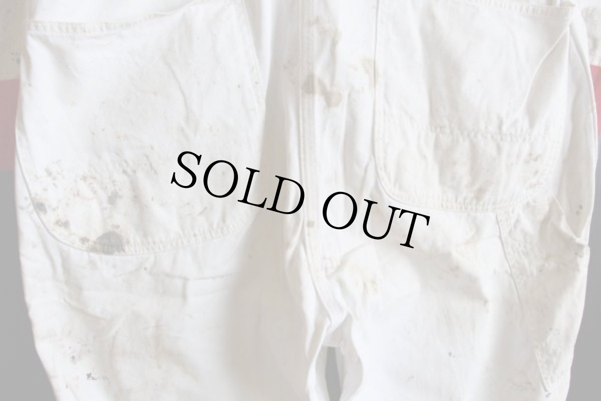 画像10: 50s Unitog チェーン刺繍 ツートン コットン オールインワン ボロ 白×赤★つなぎ (10)