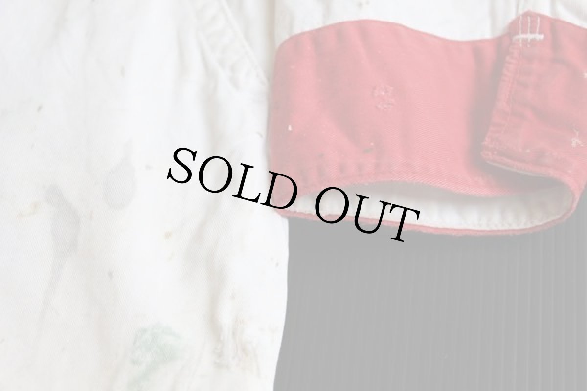 画像8: 50s Unitog チェーン刺繍 ツートン コットン オールインワン ボロ 白×赤★つなぎ (8)