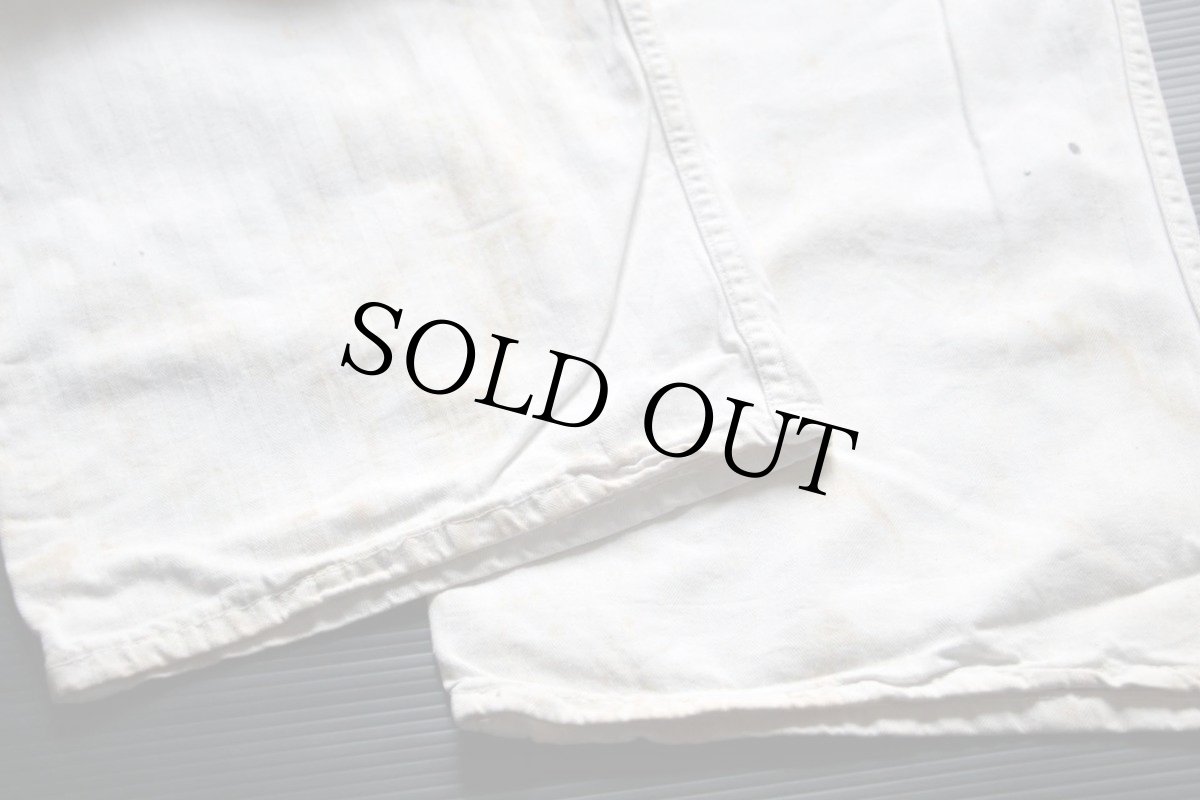 画像8: 50s CLEVELAND OVERALL CHRYSLERパッチ付き ツートン HBT ヘリンボーンツイル オールインワン ボロ 白×紺 44★つなぎ (8)