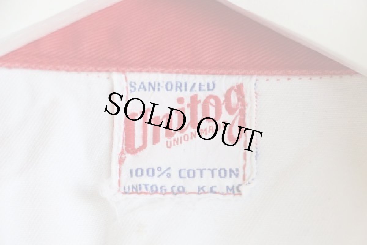 画像4: 50s Unitog チェーン刺繍 ツートン コットン オールインワン ボロ 白×赤★つなぎ (4)