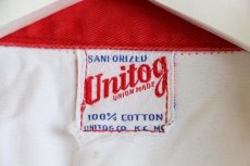 画像4: 50s Unitog チェーン刺繍 ツートン コットン オールインワン ボロ 白×赤★つなぎ (4)