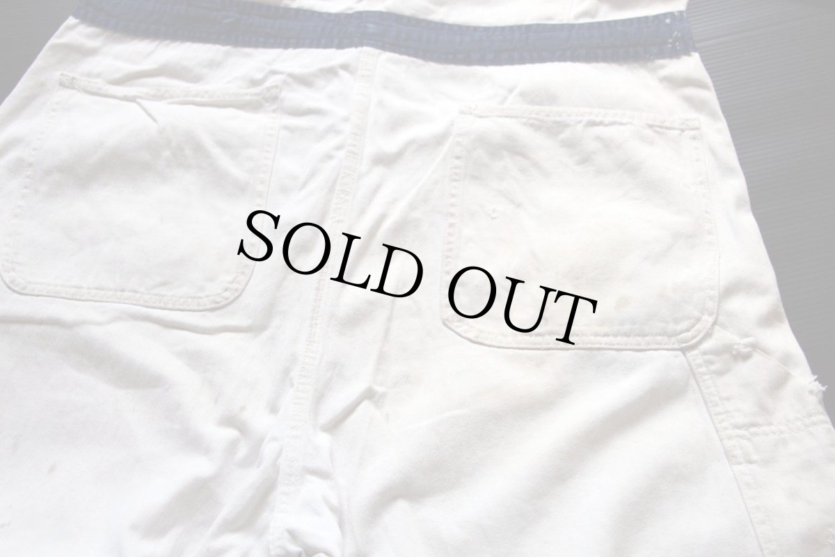 画像7: 50s UNIVERSAL OVERALL CHEVROLET シボレー パッチ付き ツートン HBT ヘリンボーンツイル オールインワン ボロ 白×紺 44★つなぎ (7)