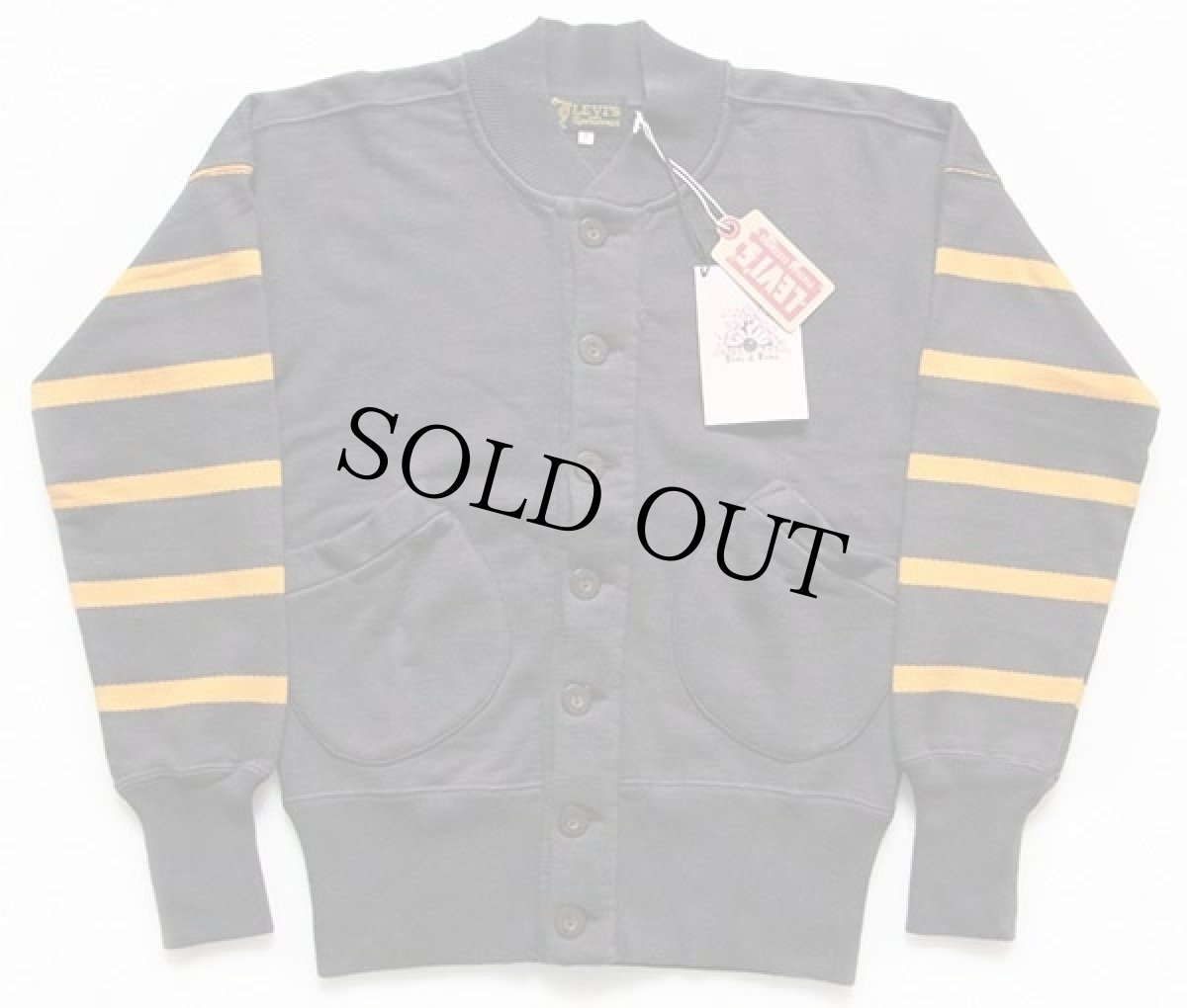 画像1: 未使用★LVC LEVI'S VINTAGE CLOTHING リーバイス BOWL-A-RAMA パチポケ スウェット カーディガン 炭黒×黄 S (1)