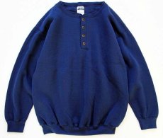 画像1: 90s TULTEX 無地 ヘンリーネック スウェット 紺 L★ブランク (1)