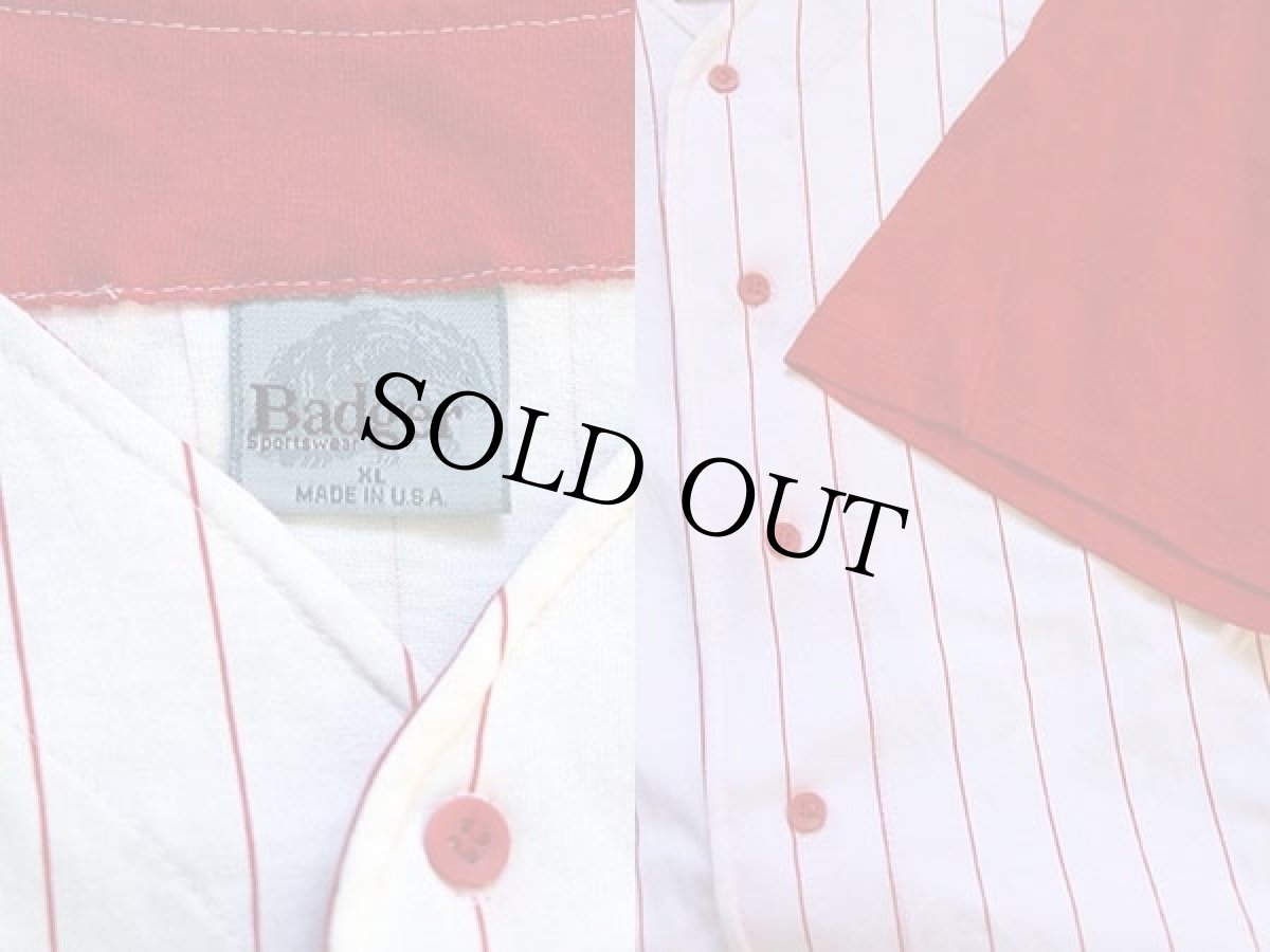 画像3: デッドストック★90s USA製 Badger ツートン ストライプ コットン ベースボールシャツ 白×赤 XL (3)