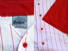 画像3: デッドストック★90s USA製 Badger ツートン ストライプ コットン ベースボールシャツ 白×赤 XL (3)