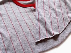 画像3: 80s UNKNOWN NEW YORK ストライプ ヘンリーネック 七分袖 Tシャツ 杢グレー×赤 (3)