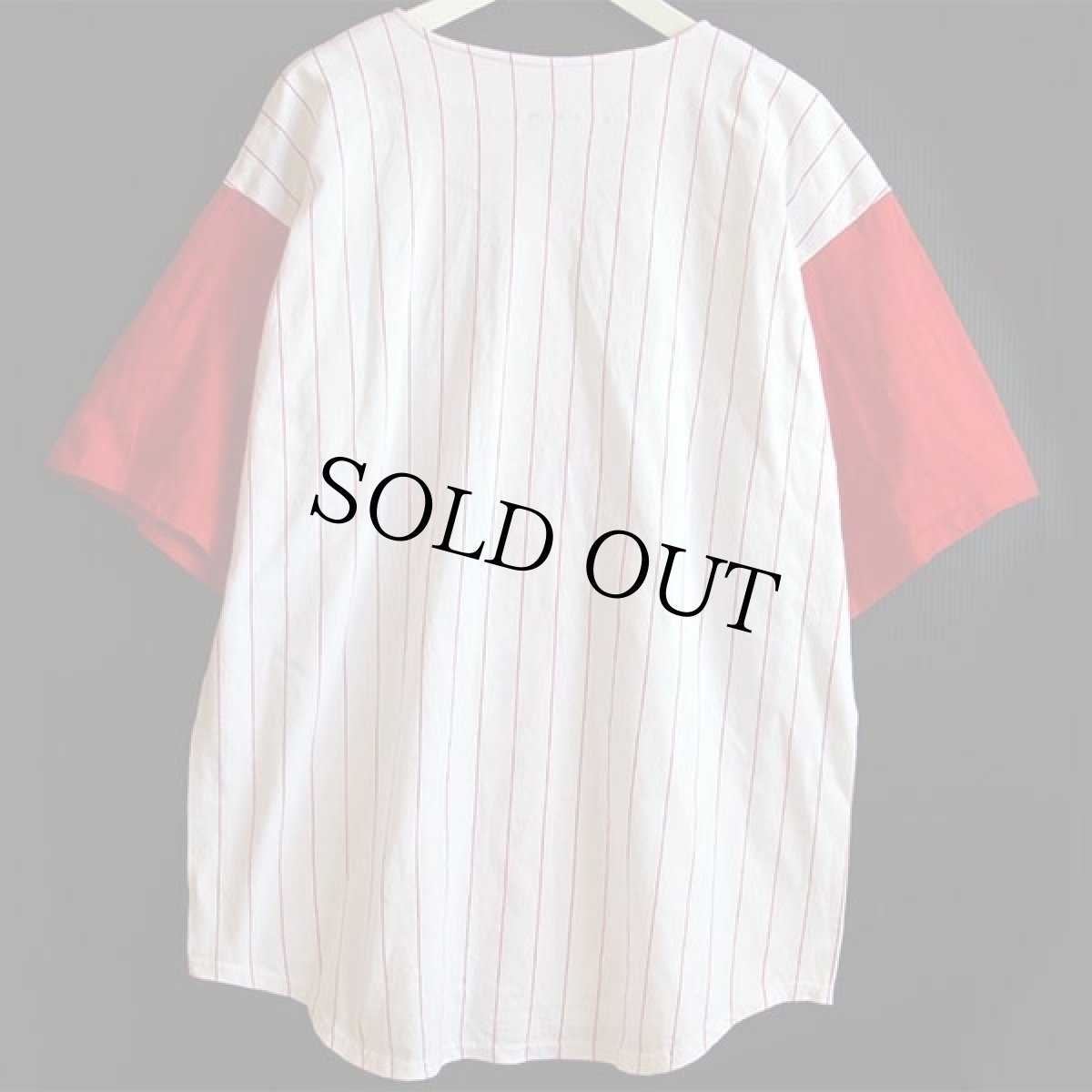 画像2: デッドストック★90s USA製 Badger ツートン ストライプ コットン ベースボールシャツ 白×赤 XL (2)