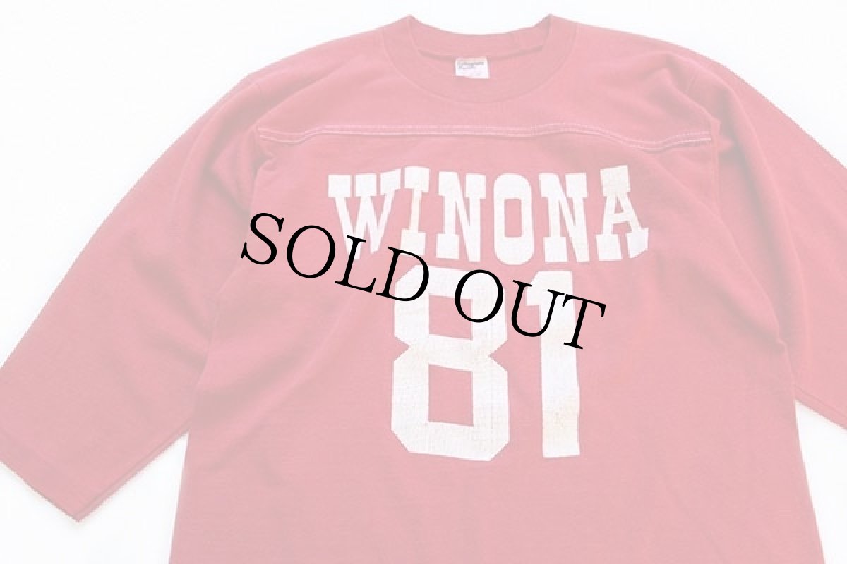 画像3: 80s USA製 Collegiate Pacific WINONA 81 ナンバリング フットボールTシャツ 赤 M (3)