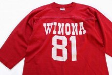 画像3: 80s USA製 Collegiate Pacific WINONA 81 ナンバリング フットボールTシャツ 赤 M (3)