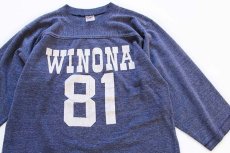 画像2: 80s USA製 Collegiate Pacific WINONA 81 ナンバリング フットボールTシャツ ブルーグレー M (2)