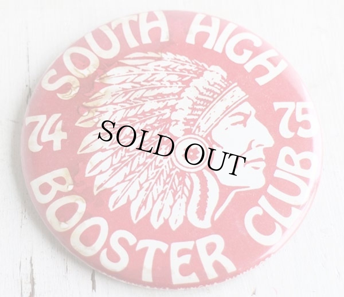 画像1: 70s 74-75 SOUTH HIGH BOOSTER CLUB インディアンヘッド 缶バッジ (1)