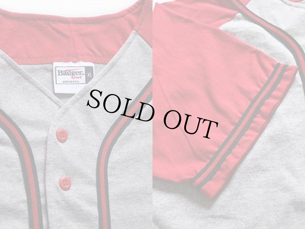 画像3: デッドストック★90s USA製 Badger ツートン ベースボールシャツ グレー×赤 XL (3)